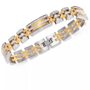 Macy’s Men's Diamond Two-Tone Link Bracelet Stainless Steel and Yellow Ion-Plate